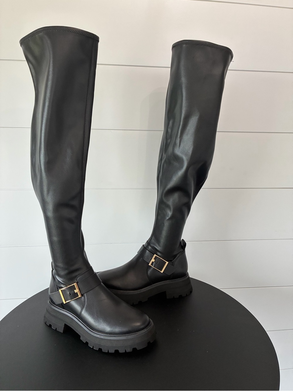 Michael Kors Black Leather Over-the-Knee Platform Riding Boots Sz 6.5